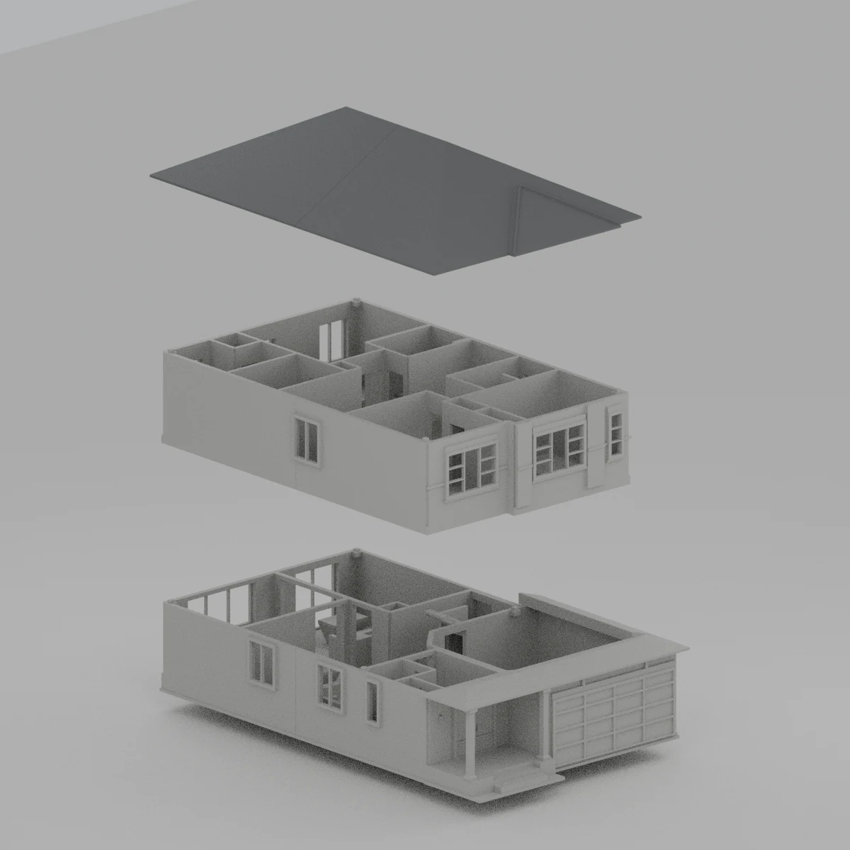 Digital preview of the Ridgefield miniature with roof and floors lifted apart
