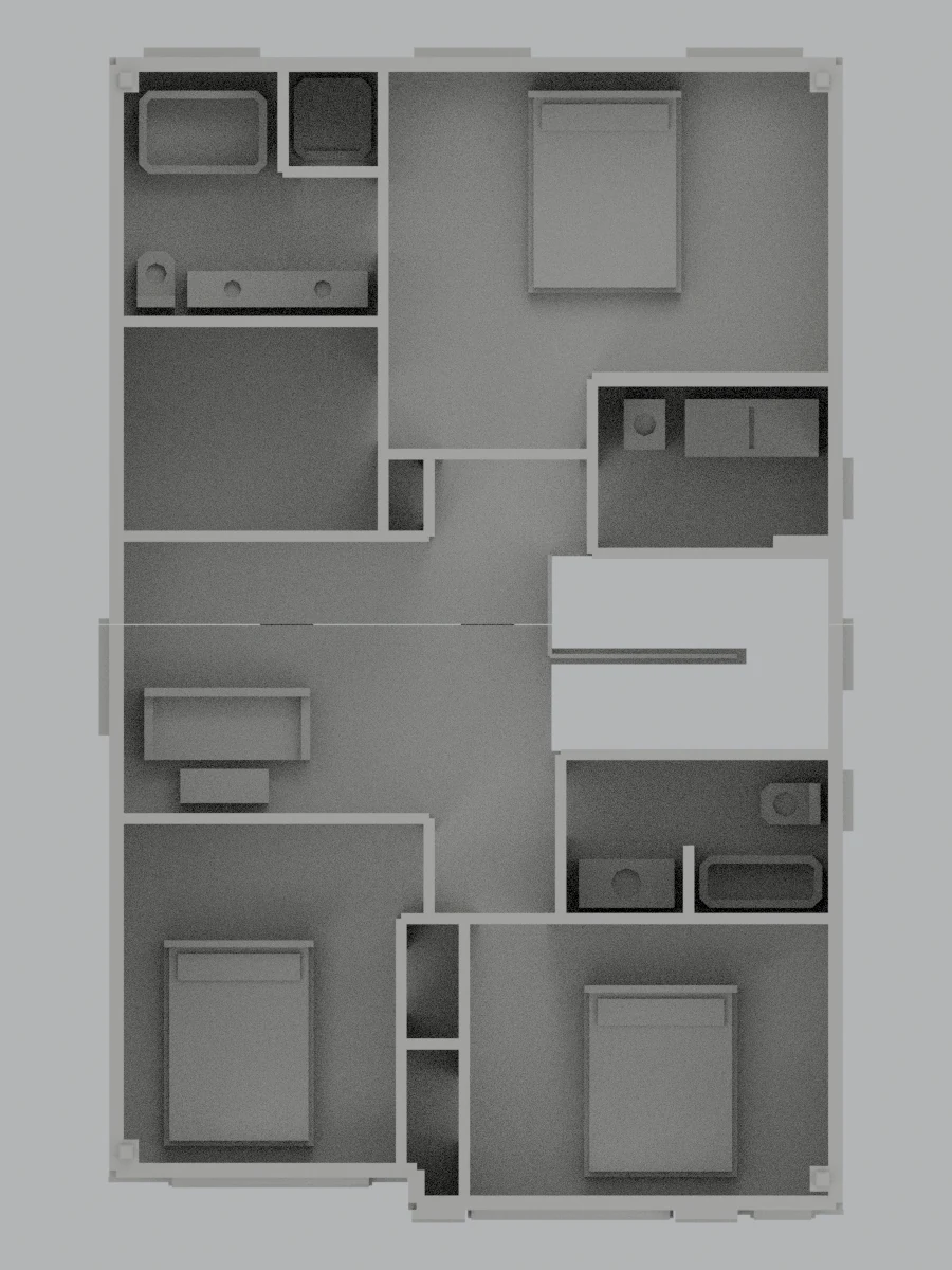 Digital miniature preview showing the furnished upper floor